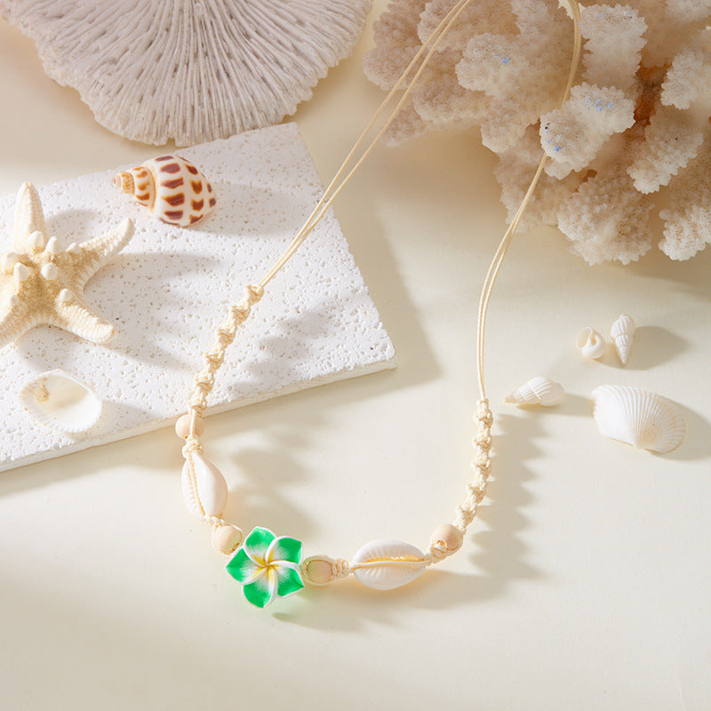 Wholesale Polymer Clay Flower Shell Summer Ocean Beach Vacation Braided Necklace
